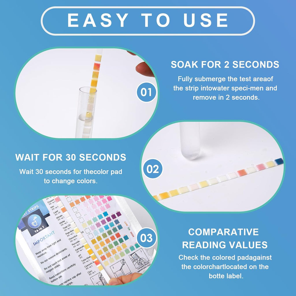 50 Pieces 16 in 1 Drinking Water Test Strips, 50 Tests for Water Quality Drinking Water Tester and 1 Test Tubes Quick Analysis PH Heavy Metals Nitrate Chlorine for Aquarium Tap