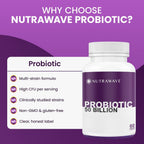 Nutrawave 50 Billion Daily Probiotic for Men & Women – 15 Strains of Live Cultures | 60 Vegan, Gluten-Free Capsules