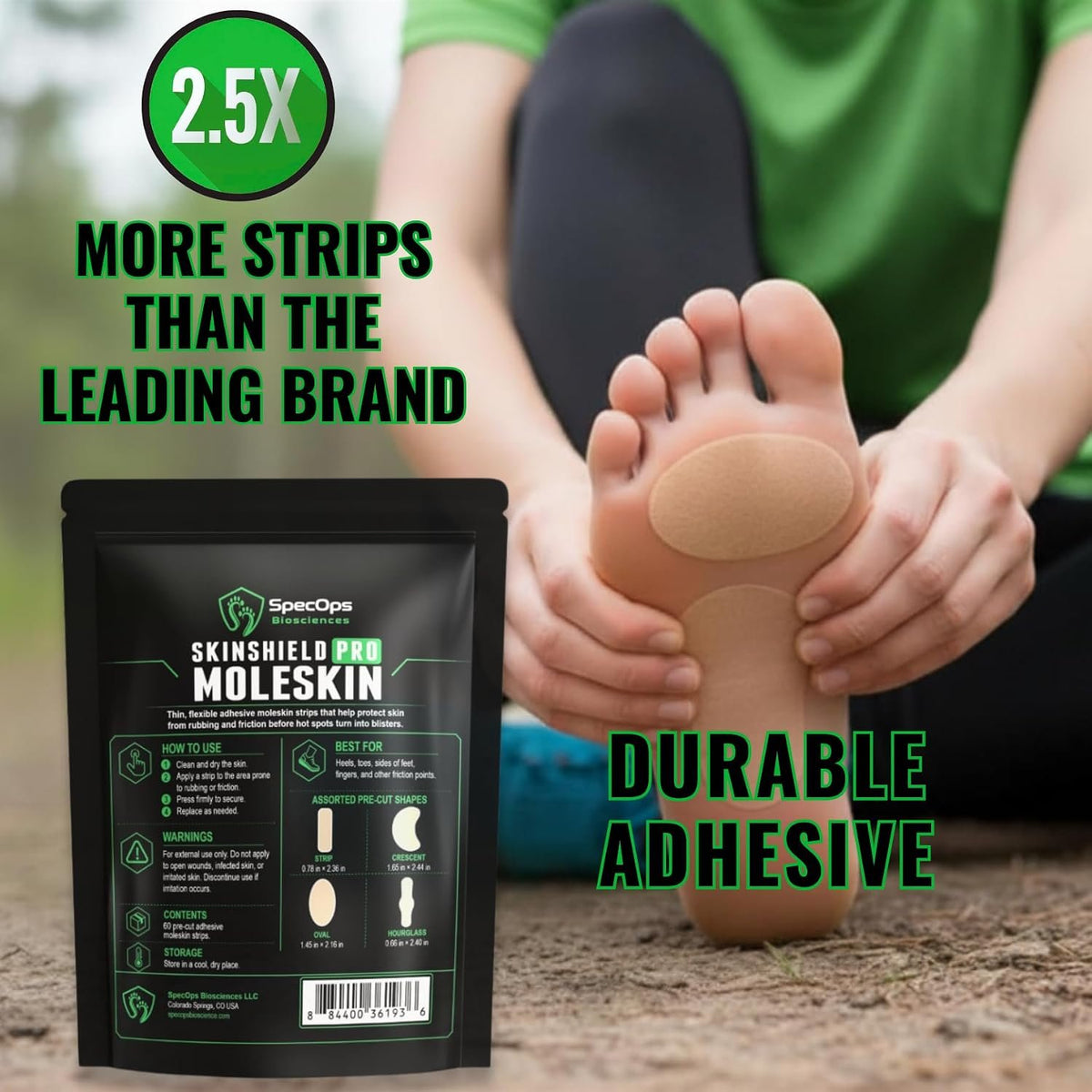 SpecOps Biosciences Ultra-Thin Moleskin for Blister Prevention, 60 Strips