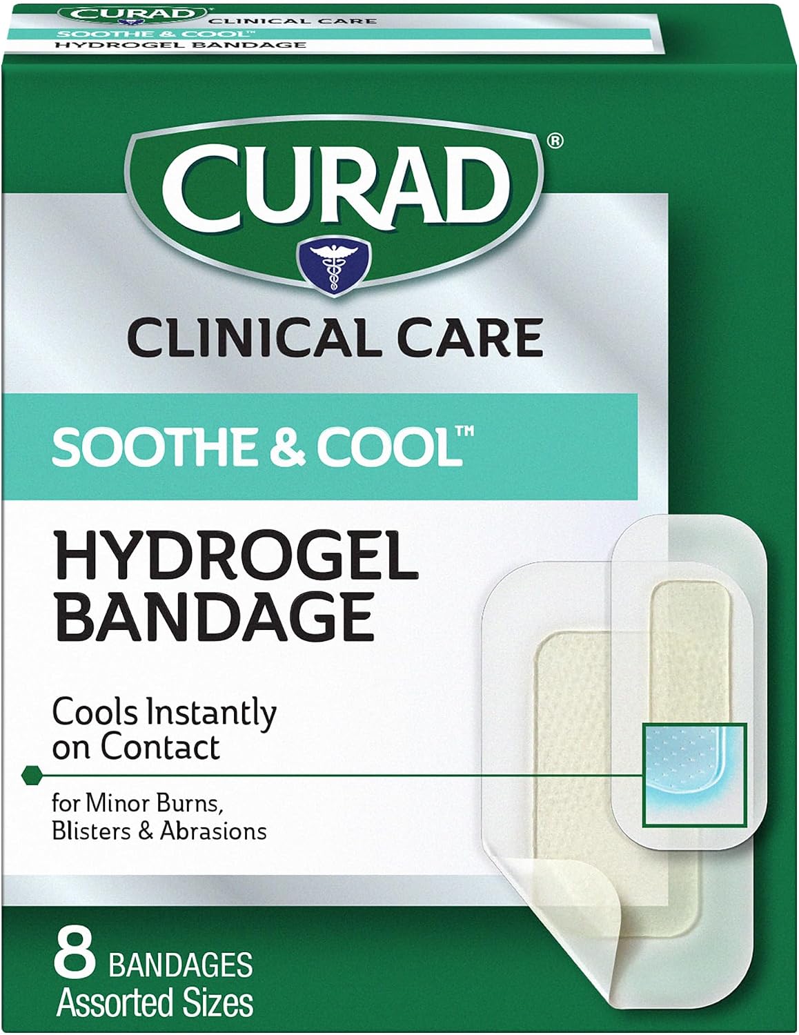 Curad Soothe & Cool Burn Bandages, Instant Cooling, Assorted Sizes, 8 Count