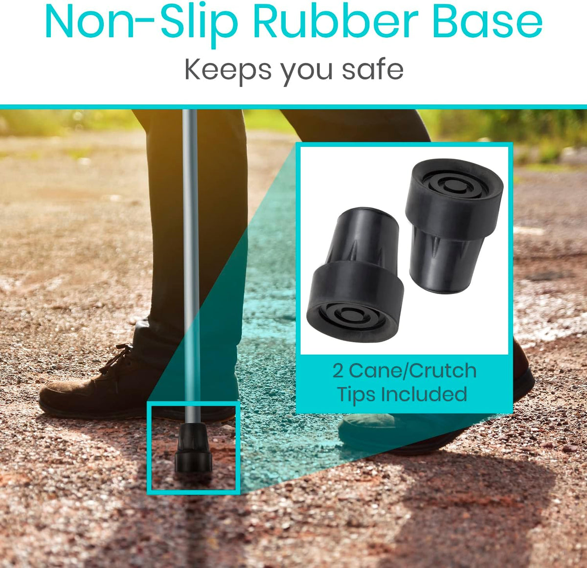 Vive Cane Tips (Set of 2) - Heavy Duty 3/4 inch Replacement Rubber Foot | Black Attachment Base Grip - Accessories for Walking and Standing Stick - Durable End for Women, Men, Seniors, Elderly