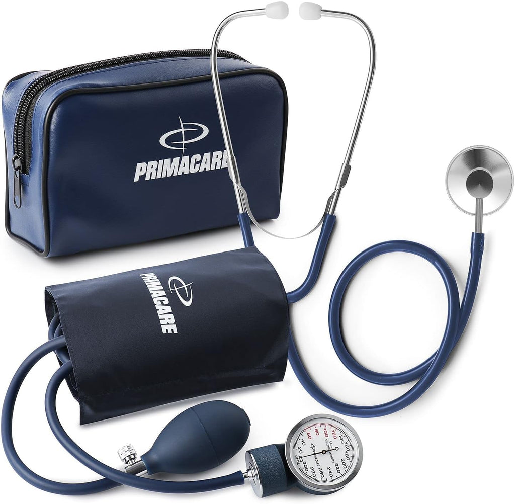 Primacare DS-9197-BL Professional Classic Series Manual Adult Size Blood Pressure Kit, Emergency Bp kit with Stethoscope and Portable Leatherette Case, Nylon Cuff, Blue
