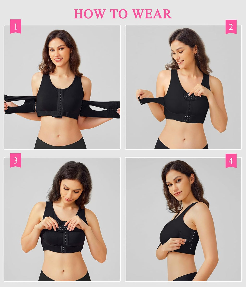BRABIC Front Closure Post Surgical Compression Everyday Bra for Women Mastectomy with Removable Breast Support Band