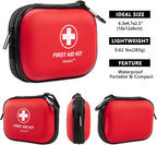 Mini First Aid Kit - 120 Piece Small Waterproof Hard Shell Medical Kit for Car, Home, Office, Travel, Camping, Sports, Outdoor, School - Emergency First Aid Supplies and Survival Kit (Red)