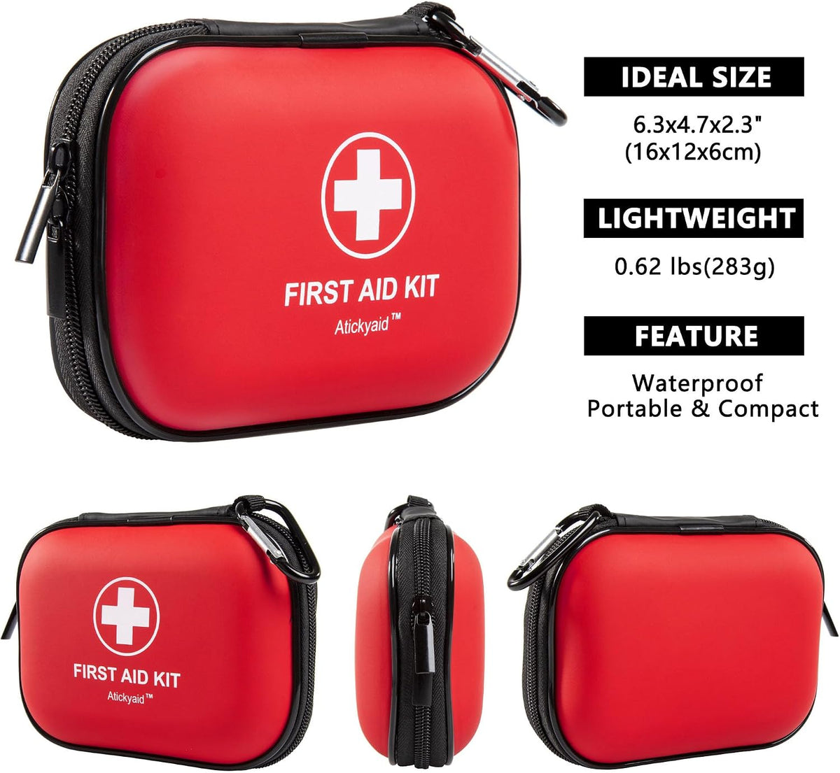 Mini First Aid Kit - 120 Piece Small Waterproof Hard Shell Medical Kit for Car, Home, Office, Travel, Camping, Sports, Outdoor, School - Emergency First Aid Supplies and Survival Kit (Red)