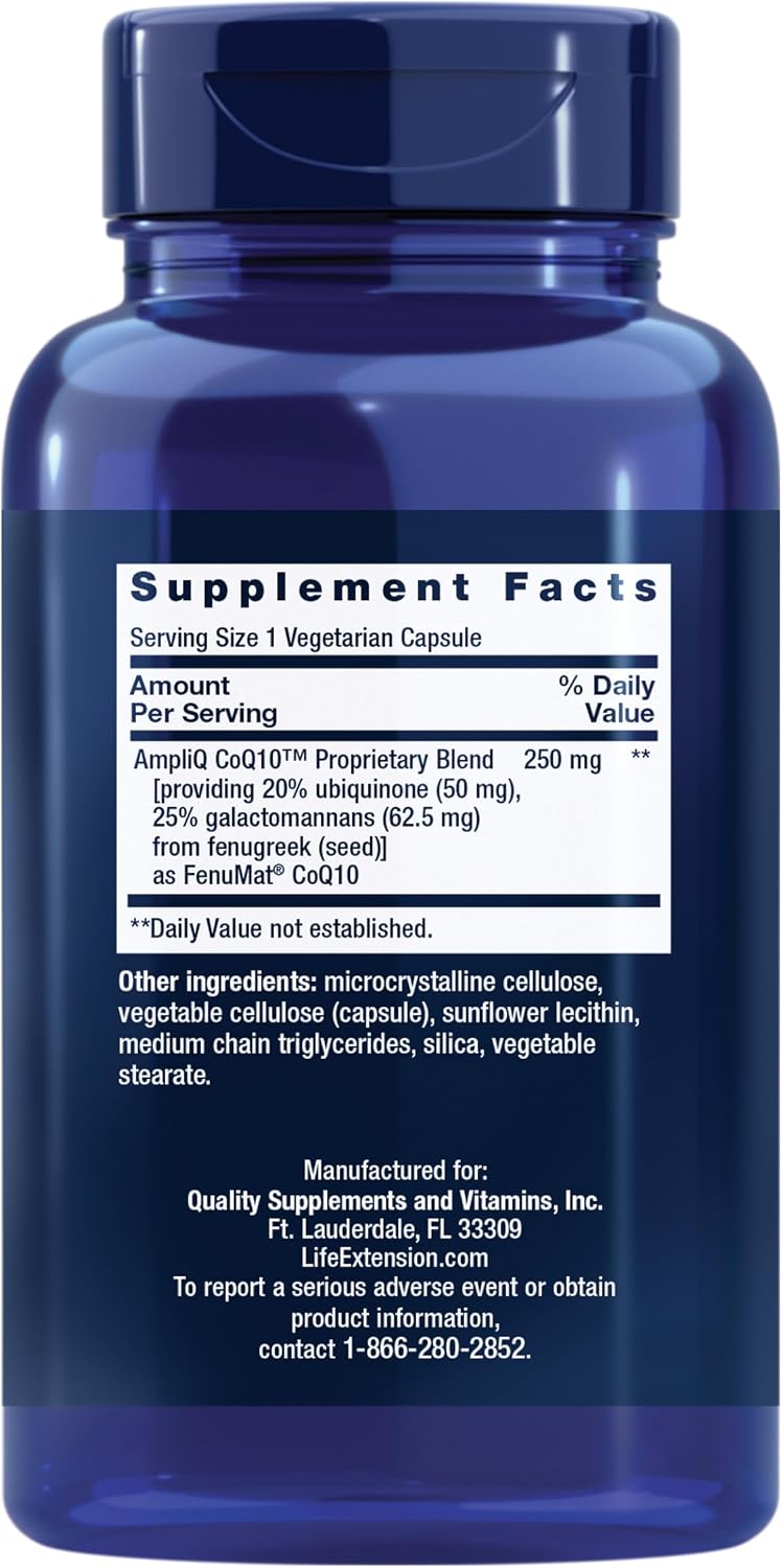 Life Extension AmpliQ CoQ10, Heart Health, Kidney and Liver Health, ubiquinone 50 mg, Advanced Formula, Gluten Free, Non-GMO, Vegetarian, 60 Capsules