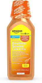 Amazon Basic Care Maximum Strength Daytime Honey Flavor Severe Cold and Flu Relief, Multi-Symptom, Non-Drowsy, Cough, Sore Throat, Nasal Congestion, Liquid Medicine, 12 fl oz (Pack of 1)