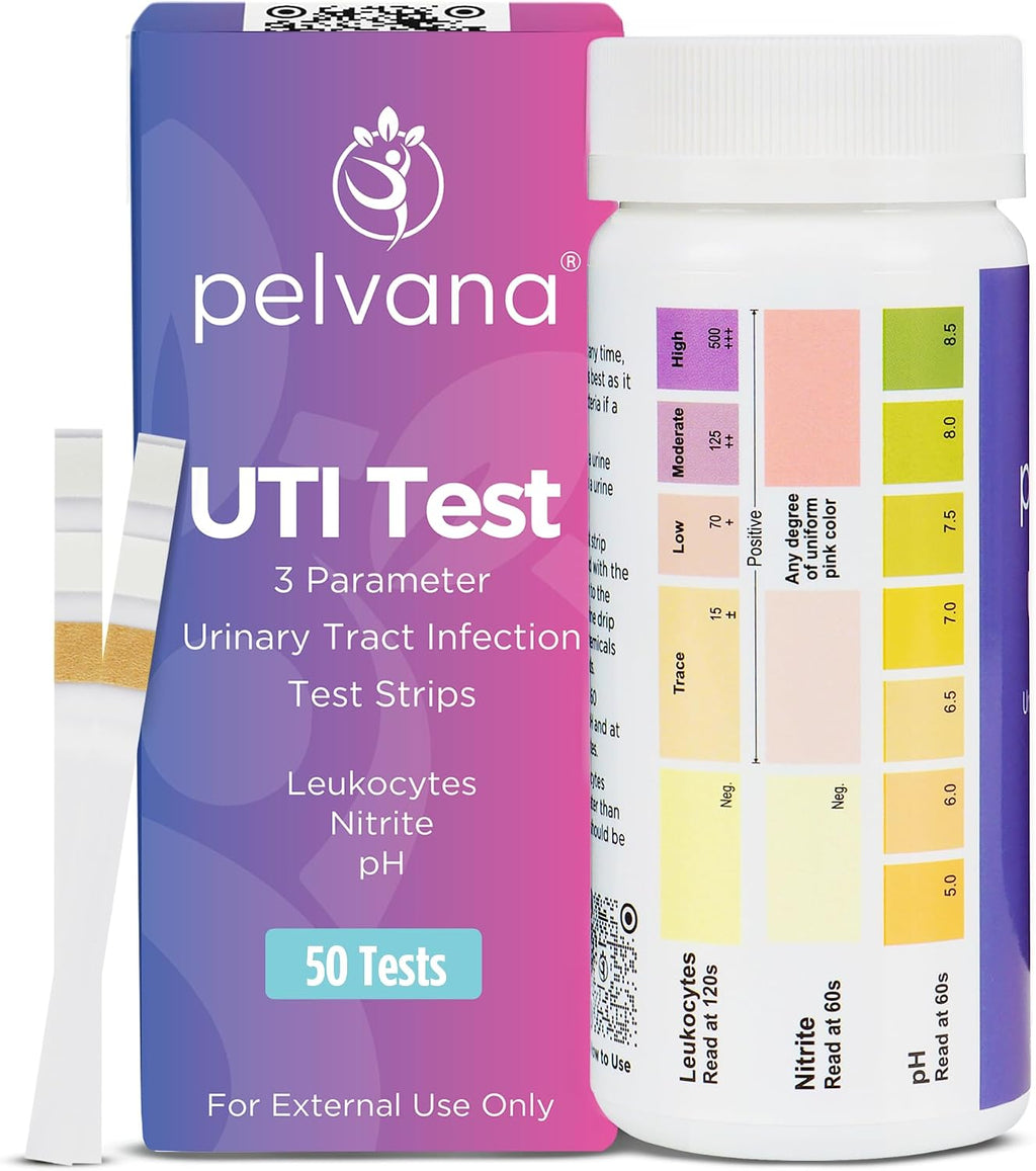 Pelvana Urinary Tract Infection (UTI) Test Strips (50) Kit for Women & Men | Accurate 3-Parameter Urinary Tract Testing Kit for Leukocytes, Nitrite, and pH, Advanced and Easy at-Home UTI Testing