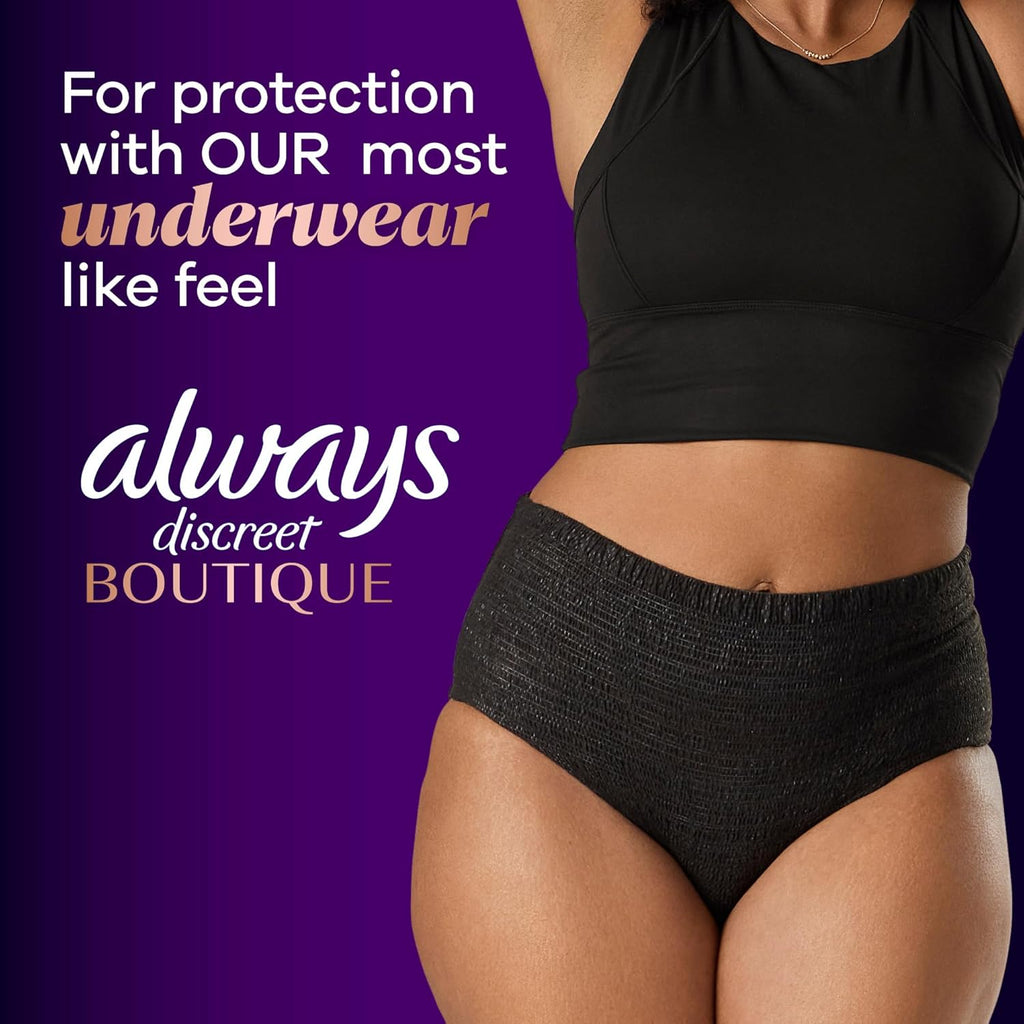 Always Discreet Adult Diapers for Women, Incontinence Underwear, Postpartum Essentials, Disposable Briefs, Max Absorbency, Bladder Leak Protection, Large, 28ct