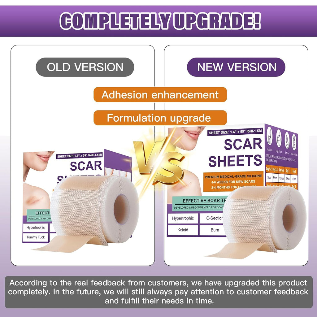 Silicone Scar Sheets, Medical Grade Silicone Scar Tape for Old & New Scars | Scar Tape for Surgical, Hypertrophic, Keloid, C-Section, Burn Scars, Reusable Professional Scars Removal (1.6"X59" Roll-1.5M)