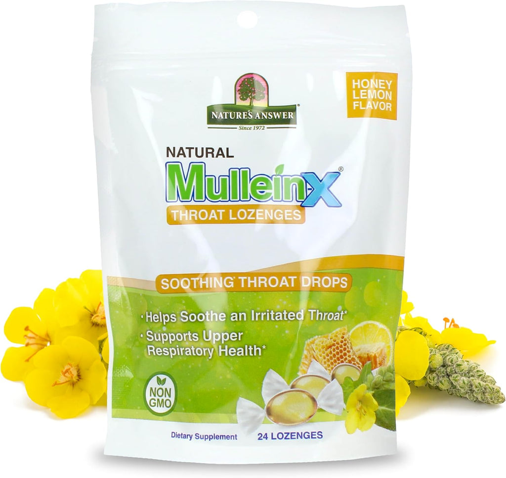 Nature's Answer Mullein-X Respiratory Soothing Throat Lozenges 24-Count - Alcohol-Free Herbal Cough Support with Mullein, Marshmallow, English Ivy & Honey - Non-GMO, Gluten-Free