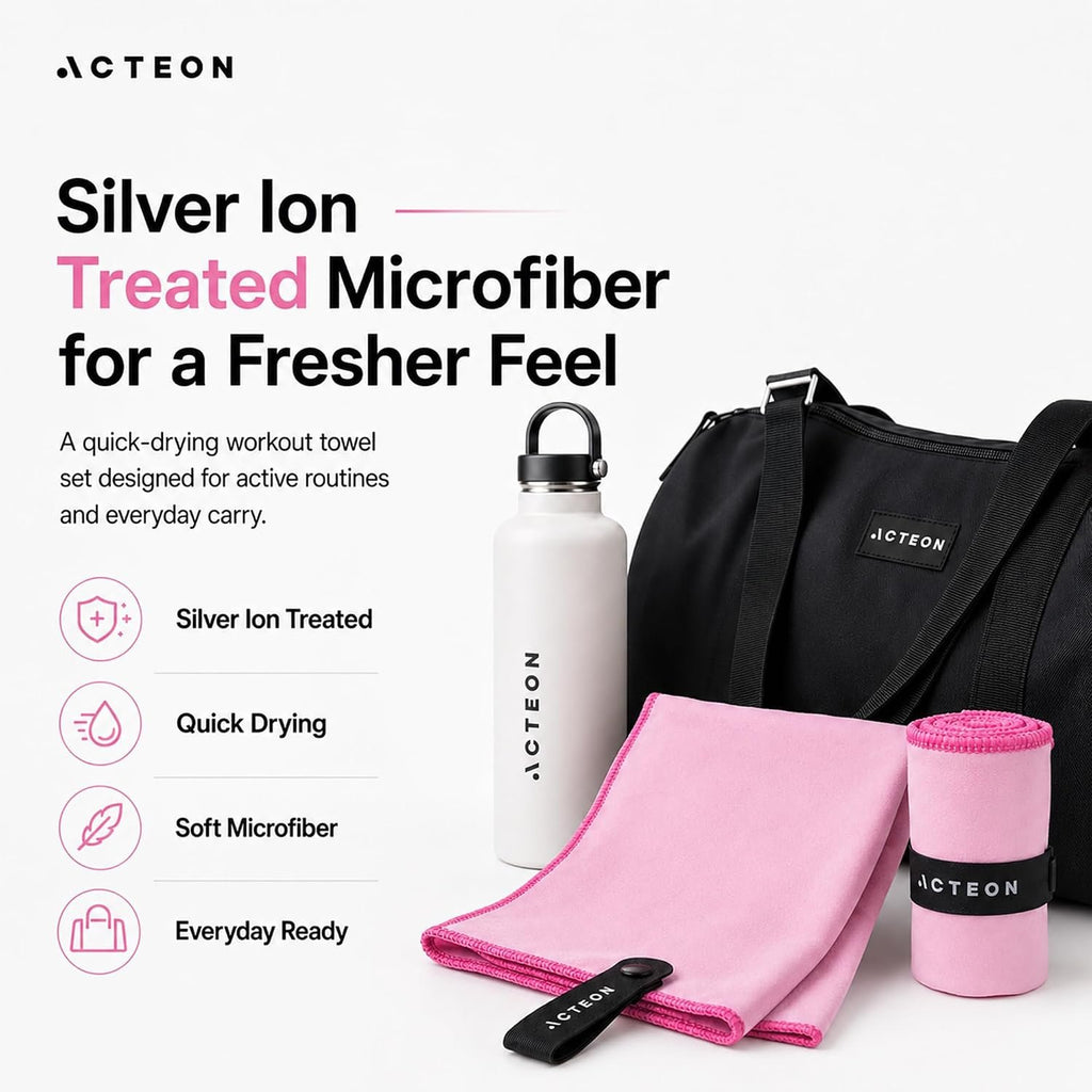 Acteon Microfiber Gym Towels 5 Pack Quick Dry, Silver ION Odor-Free, Super Absorbent Sweat Towels for Women, Workout, Yoga, Pilates, Tennis, Running, Swimming, Travel 16x30.5 Inch (Lavender Rose)