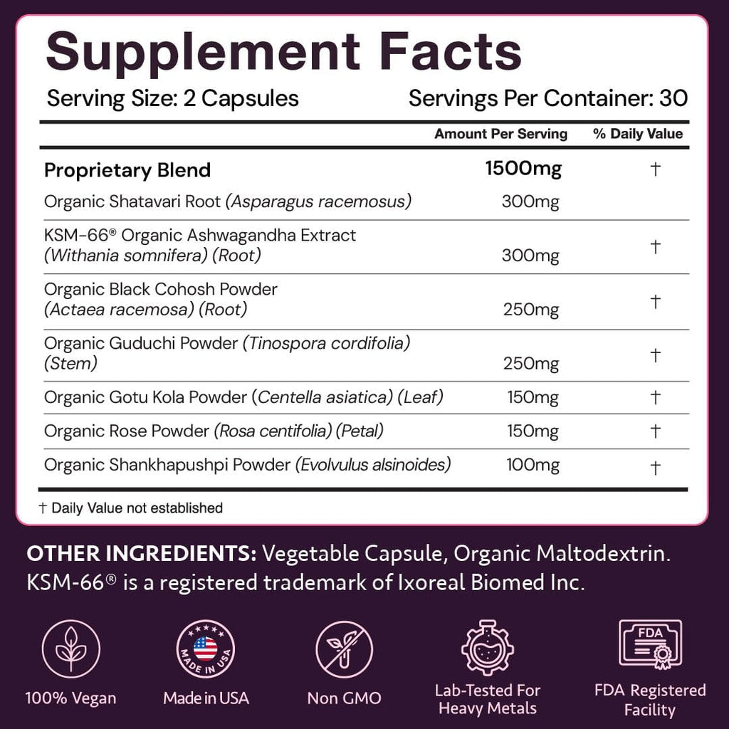 Menopause Supplements for 45+ Women | Hot Flash, Night Sweat & Mood Swing Relief | Ayurvedic Herbal Blend with Shatavari, Ashwagandha, Black Cohosh | Eases Dryness & Boosts Libido | 60 Capsules