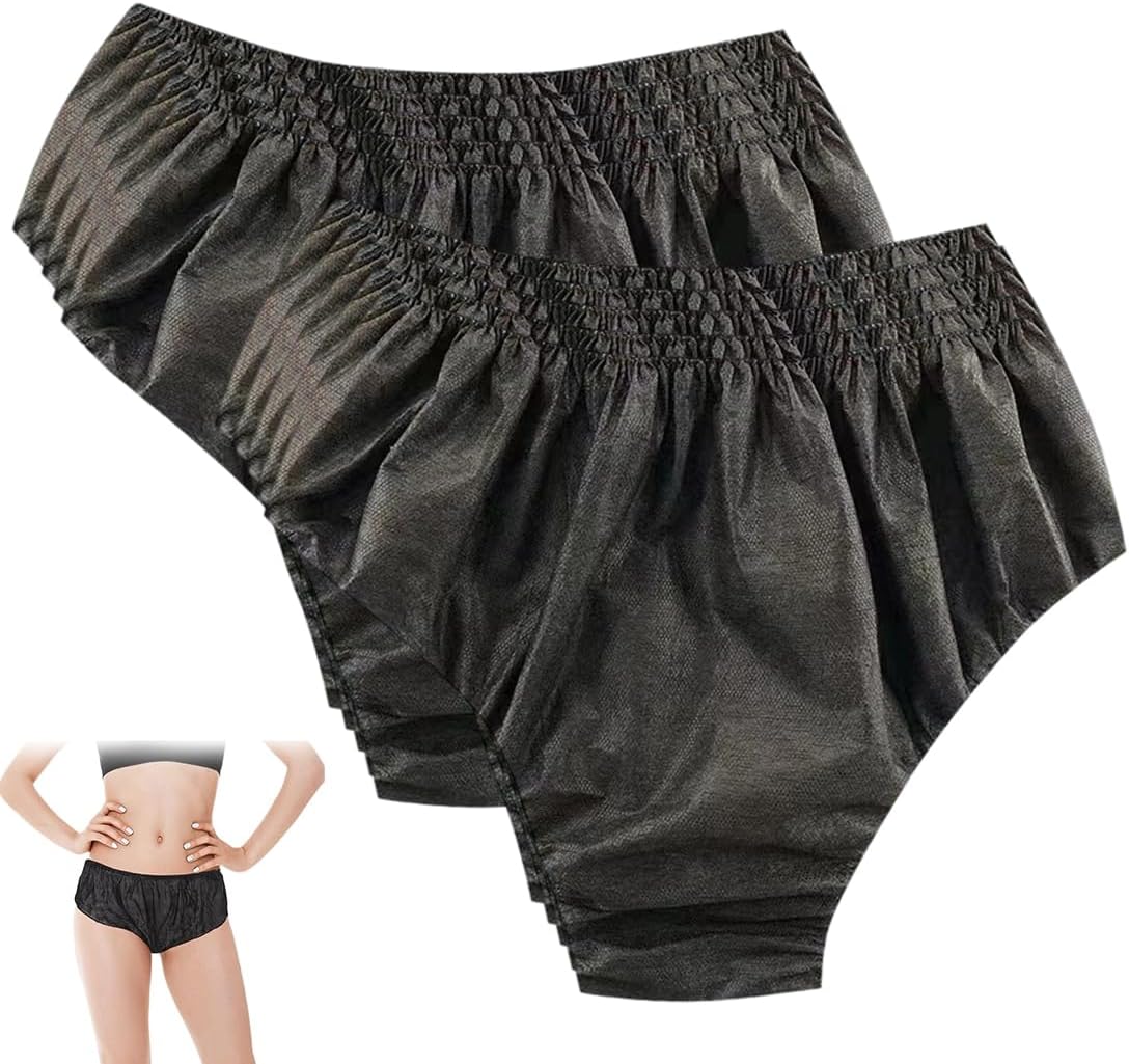 10 Pieces Unisex Disposable Non-Woven Fabric Underwear for Travel, Camping, Spa (Black)