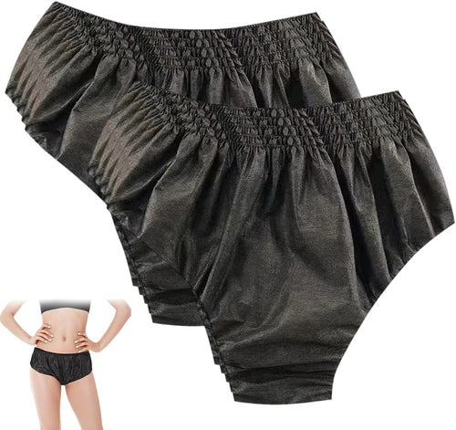 10 Pieces Unisex Disposable Non-Woven Fabric Underwear for Travel, Camping, Spa (Black)