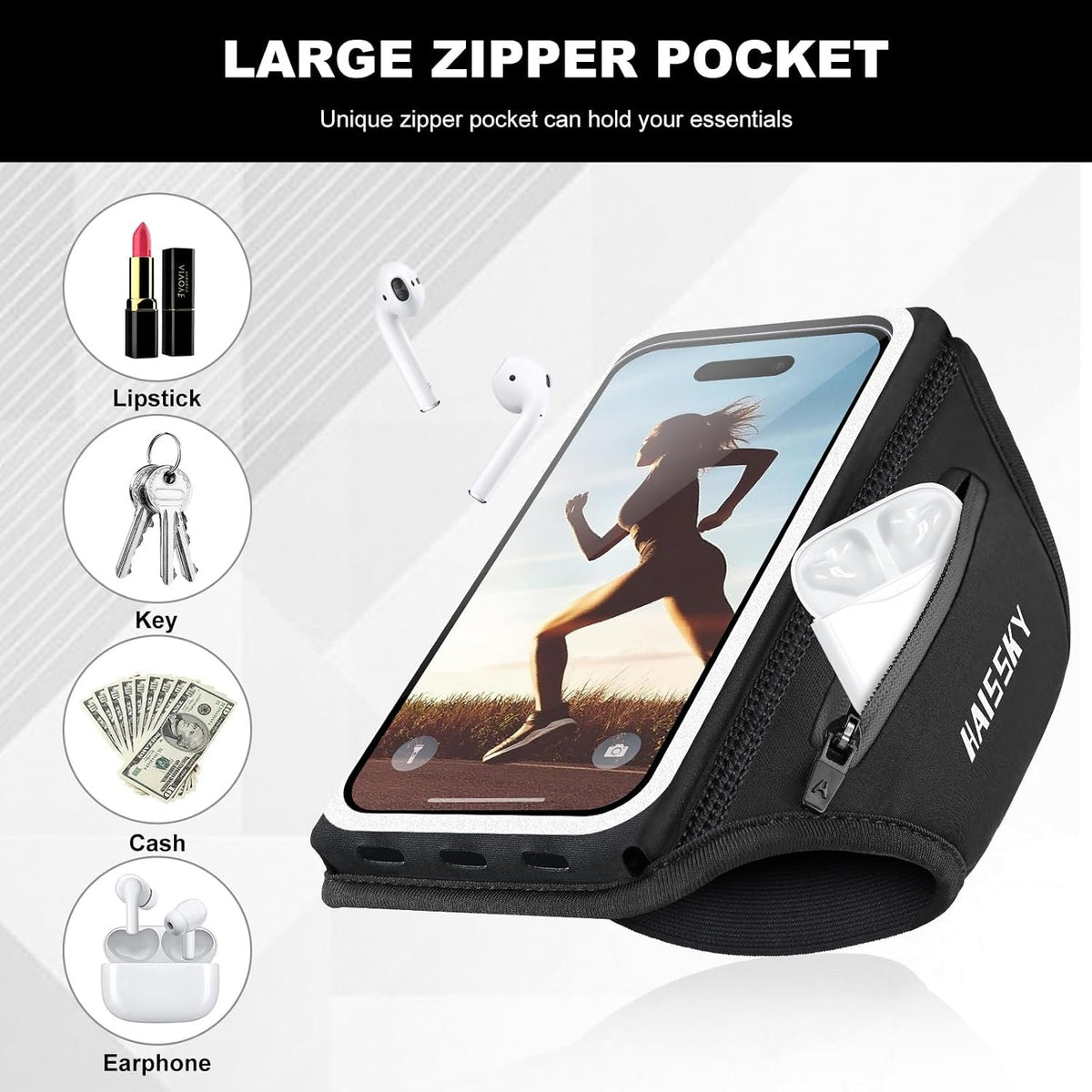Running Armband 3D Design Sweat Resistant Running Phone Holder Up to 6.9"