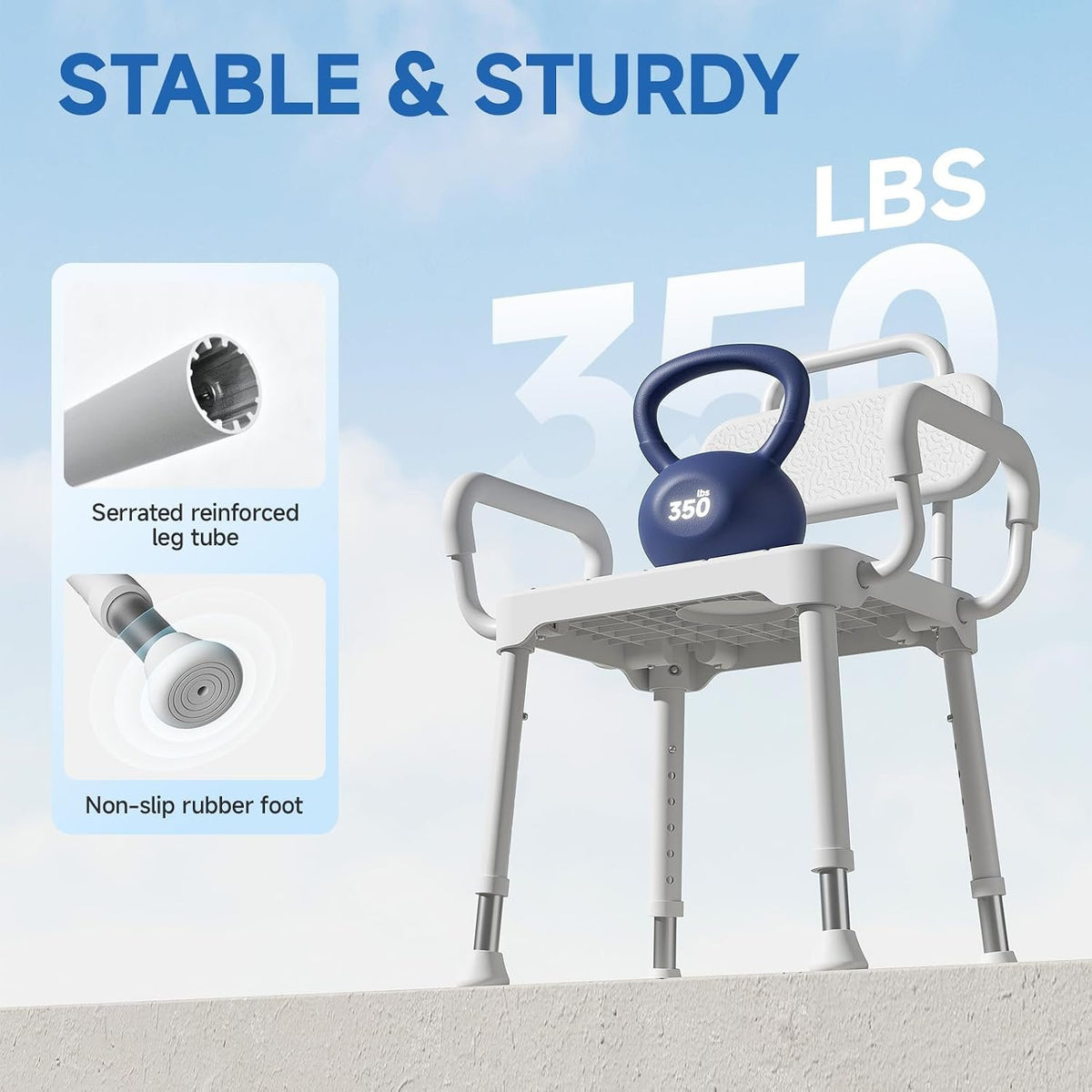 Loyoda Shower Chair for Inside Shower with Back & Arms, Ideal for Seniors | Height Adjustable Shower seat for Disabled, 350 lb Capacity, Non-Slip, Rust-Resistant Aluminum Frame
