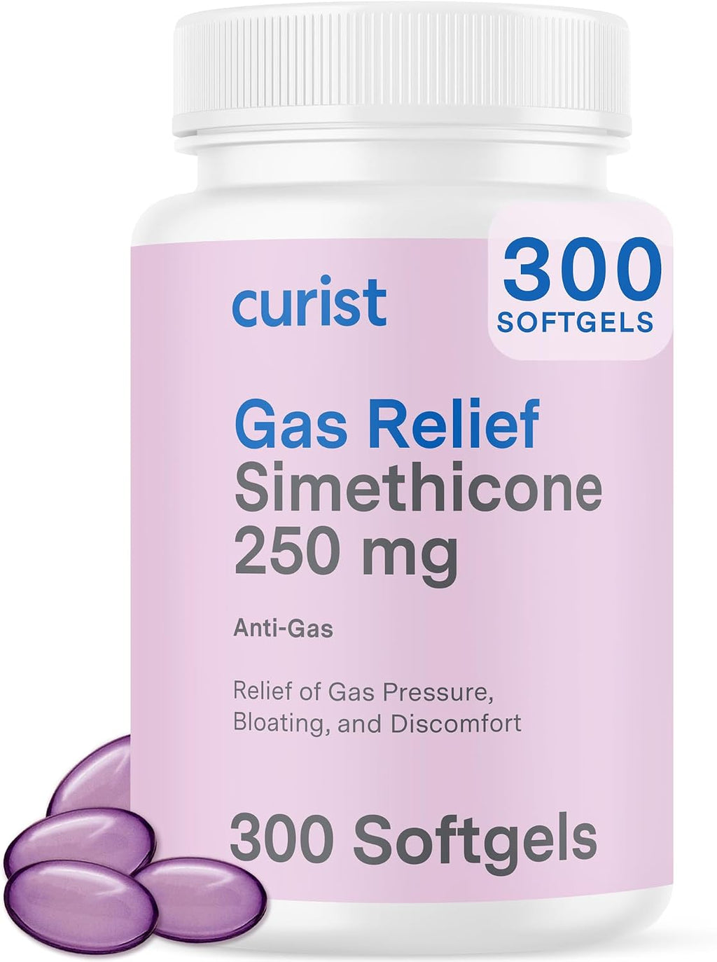 Curist Simethicone 250 mg Softgels (300 Count) Gas, Bloat, Digestive Relief