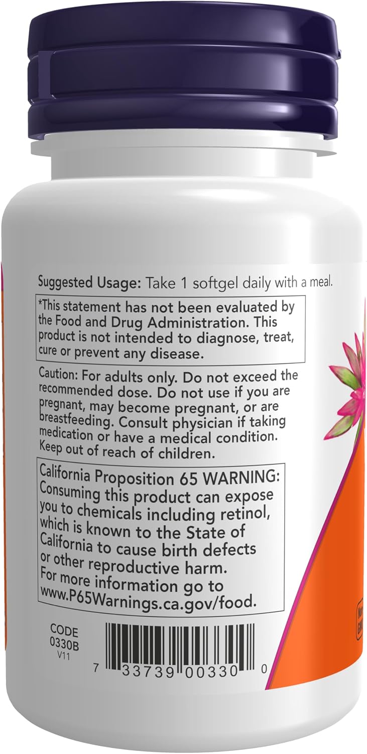 NOW Supplements, Vitamin A 10,000 IU, Eye Health*, Essential Nutrition, 100 Softgels