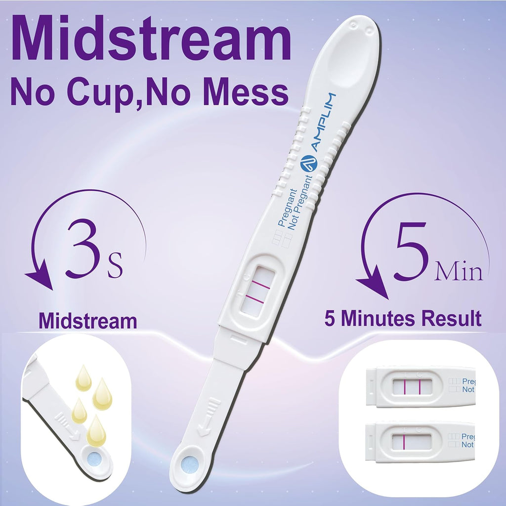Amplim Midstream Pregnancy Test Stick, HCG Early Detection 6-Days Sooner, Extra Sensitive 10 MIU/mL 99.99% Accurate Result, 2-Sec Easy Home Tests, 10 Pack