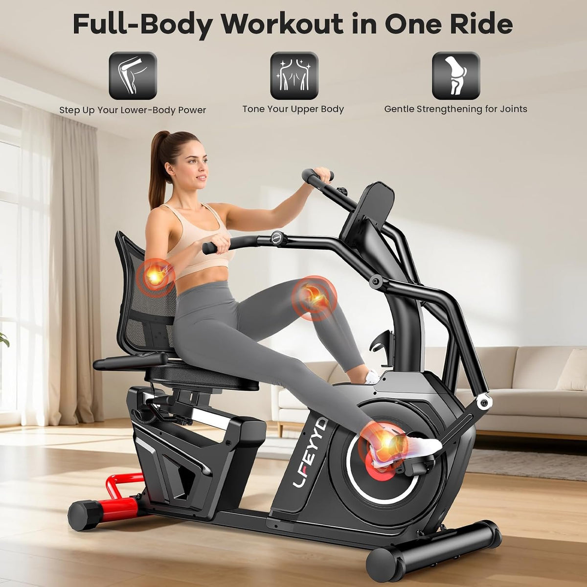 Recumbent Exercise Bike for Home, Stationary Bike with Arm Exerciser