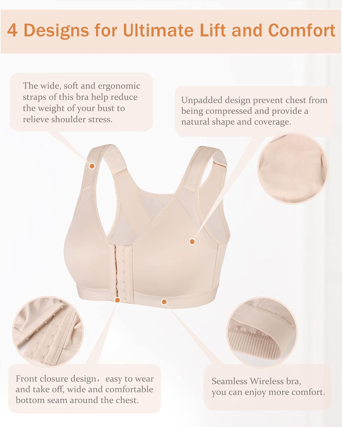 DotVol Basic Posture Corrector Bra with Front Closure Wide Straps Postoperative for Women