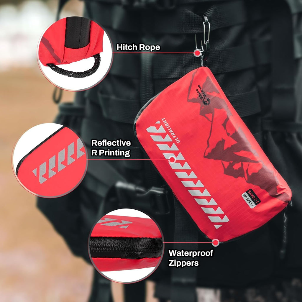 RHINO RESCUE Small Ultralight First Aid Kit, Water-Resistent Medical Kit | Emergency Kit for Hiking, Backpacking, Cycling, Travel, Climbing, Personal Kit for Carry on or Small EDC Sling bag