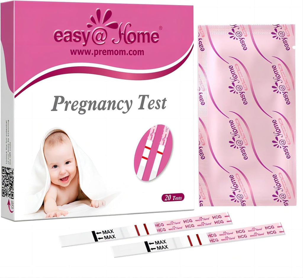 Pregnancy Detection Test Strips Kit: Easy@Home 20 HCG Tests 10miu/ml Powered by Accurate Fertility Tracker iOS and Android Premom App
