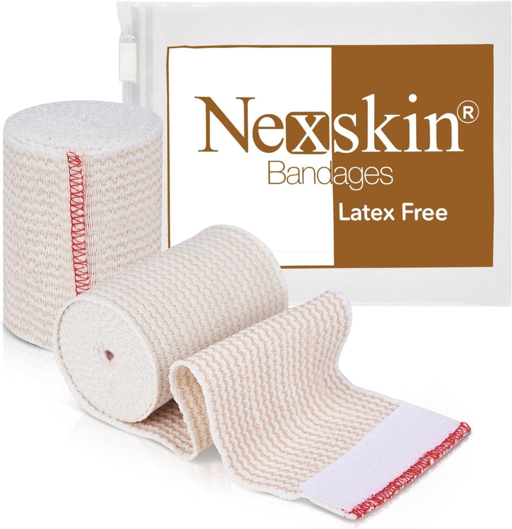 Premium Elastic Bandage Wrap (3” Wide, 2 Pack) - Nexskin Latex Free Athletic/Medical Compression Bandages Hook & Loop Fasteners at Both Ends - Lifetime Washable & Reusable Bandages