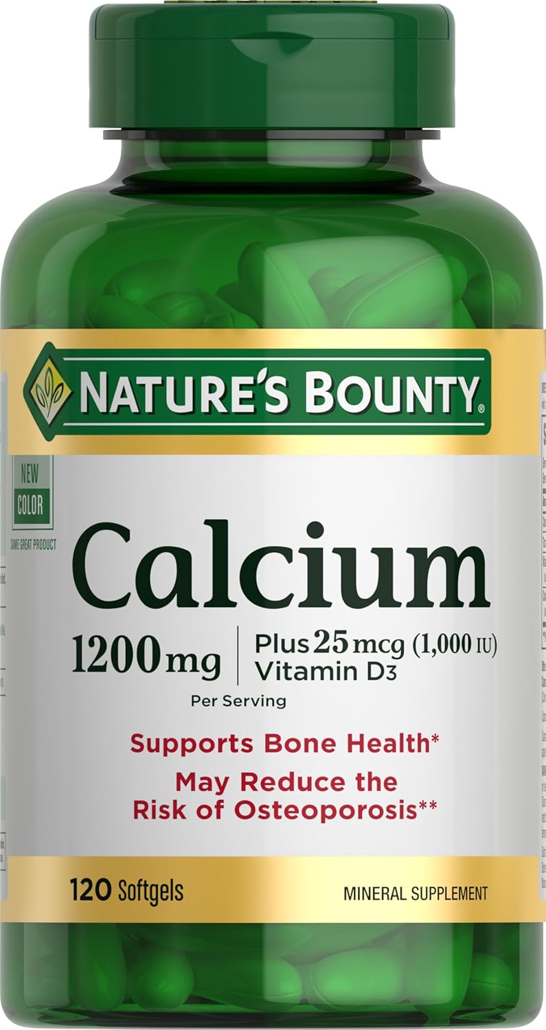Nature's Bounty Calcium 1200mg with 1000 IU Vitamin D3, 120 Count | Bone Health & Immune Support Softgels, Calcium and Vitamin D Supplement, Gluten Free, 2 Softgels per Day