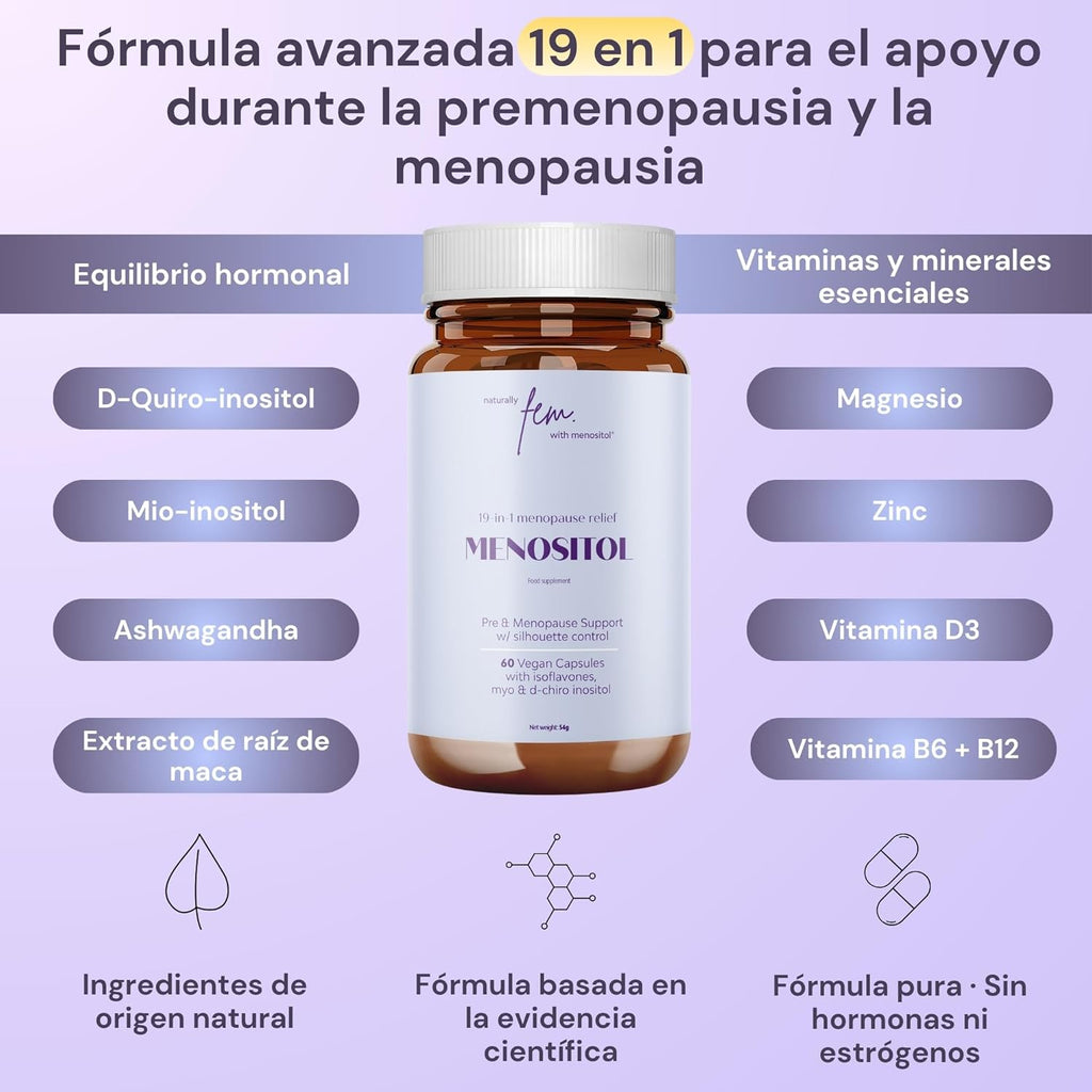 Inositol FEM Menositol 19 in 1 – Comprehensive Menopause Supplement with Myo-Inositol, D-Chiro and Natural Isoflavones – Hot Flashes and Menopausal Symptoms Relief – Women's Menopause Vitamins