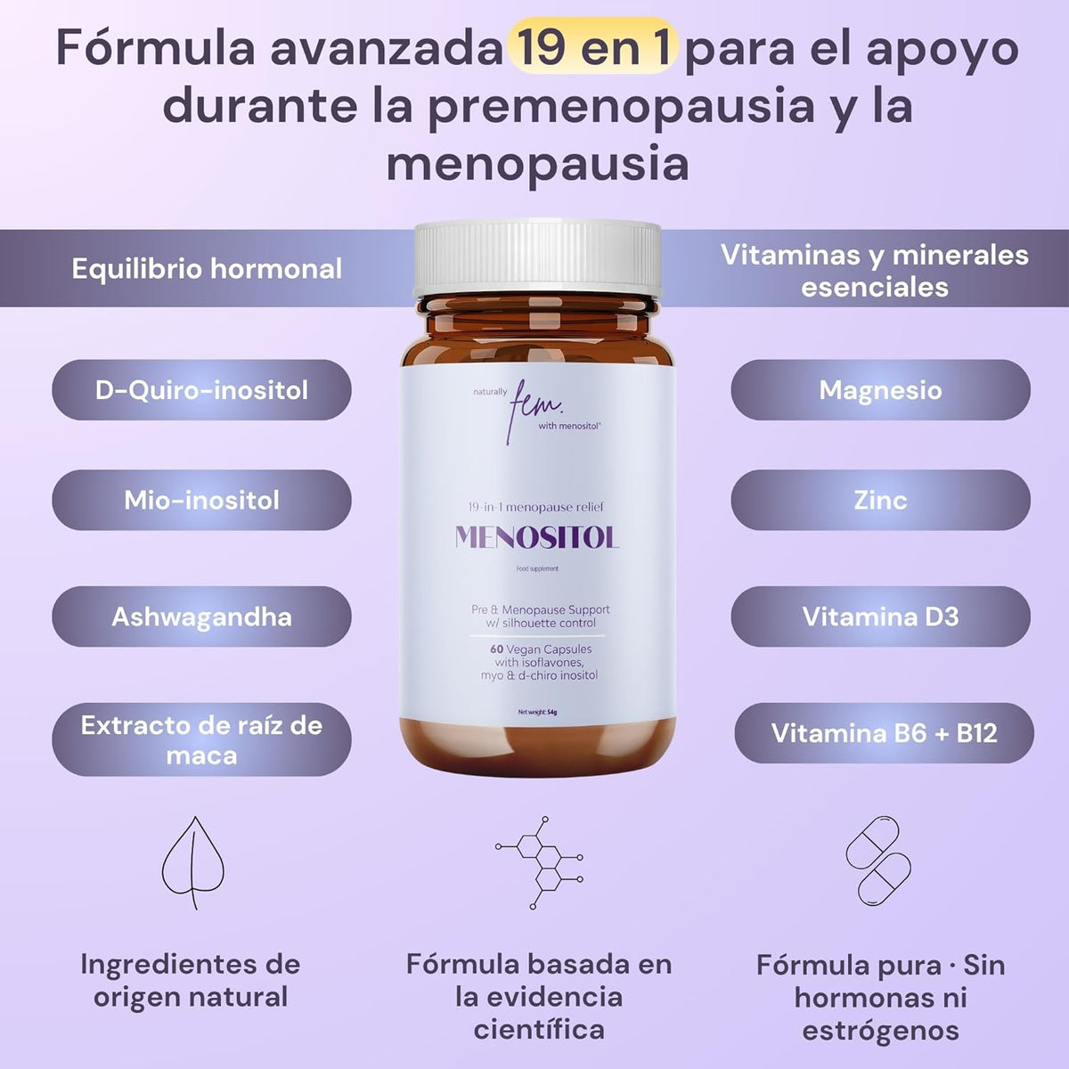 Inositol FEM Menositol 19 in 1 – Comprehensive Menopause Supplement with Myo-Inositol, D-Chiro and Natural Isoflavones – Hot Flashes and Menopausal Symptoms Relief – Women's Menopause Vitamins