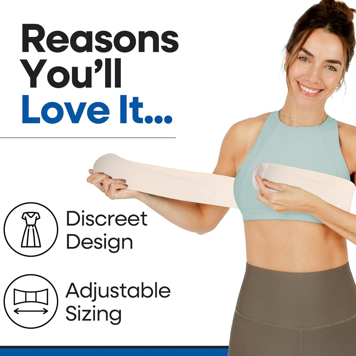 Post Op Breast Augmentation Band - Breast Implant Compression Support Wrap for Post Surgery No Bounce High Impact Stabilizer Strap for Sports Bra Alternative (Fits Most)