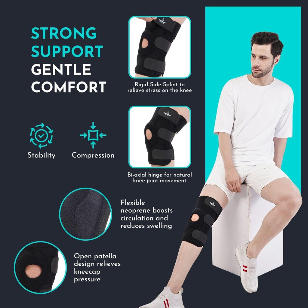 CUREWRAP Adjustable NEOPRENE HINGED KNEE BRACE UNIVERSAL SIZE (14.8" 24.4") for Men & Women| Knee Support Pain Relief, ACL, Meniscus, Ligament Tear, Arthritis, Post-Surgery, Injury & Sports Recovery | 12.5 INCH Long Knee Stabilizers