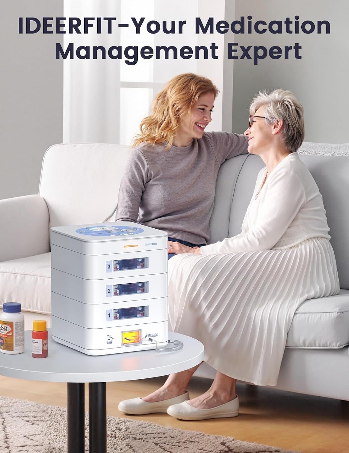 28-Day(1X) Automatic Pill Dispenser (Expandable Tray) – App & On-Device Setup by Family, LCD Display, Digital Lock, Sound & Light Alerts- Safe Medication Organizer for Dementia Seniors(2-Tray, White)