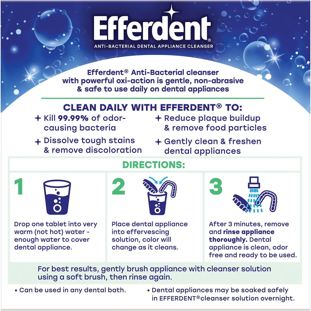 efferdent Denture Cleaner Tablets, Minty Fresh & Clean, 44 Count | Retainer Cleaner, Use Daily To Clean Dental Appliances, Full Plate Dentures, Aligners & Mouth Guards