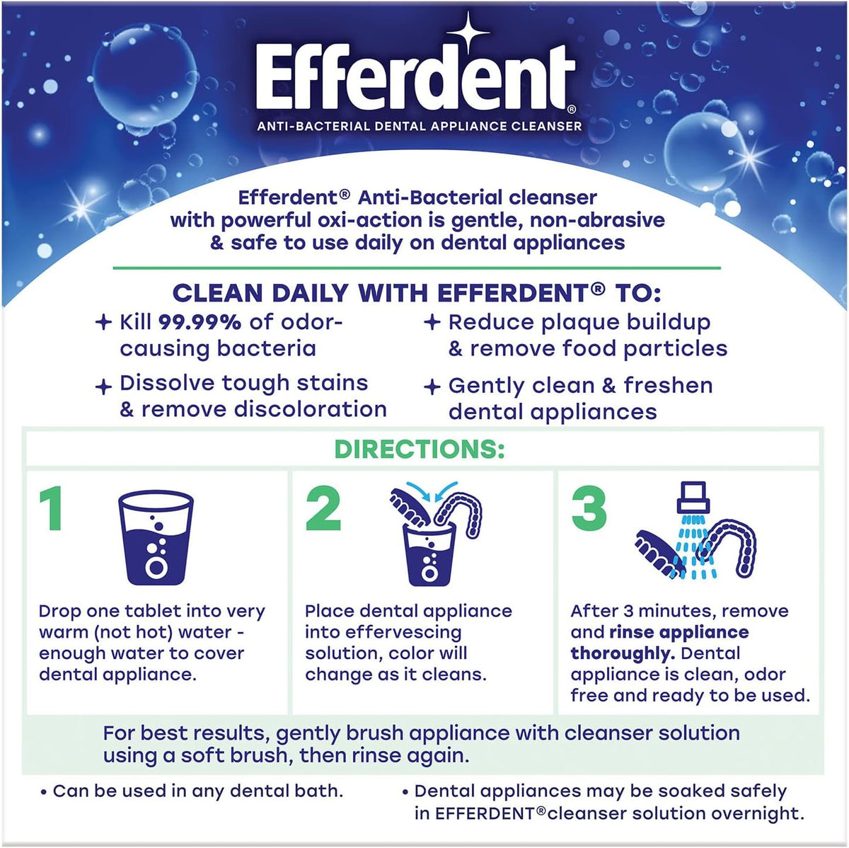 efferdent Denture Cleaner Tablets, Minty Fresh & Clean, 44 Count | Retainer Cleaner, Use Daily To Clean Dental Appliances, Full Plate Dentures, Aligners & Mouth Guards