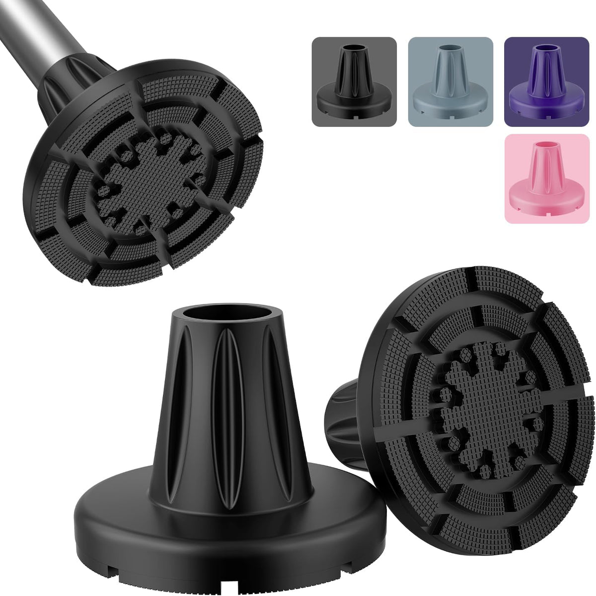 supregear Cane Tips 3/4 inch Heavy Duty, Anti-Slip Durable Rubber Tips All Terrain, Extreme Grip Replacement Feet Caps, Widen Base with Metal Insert for Seniors Elderly, 2-Pack, Black