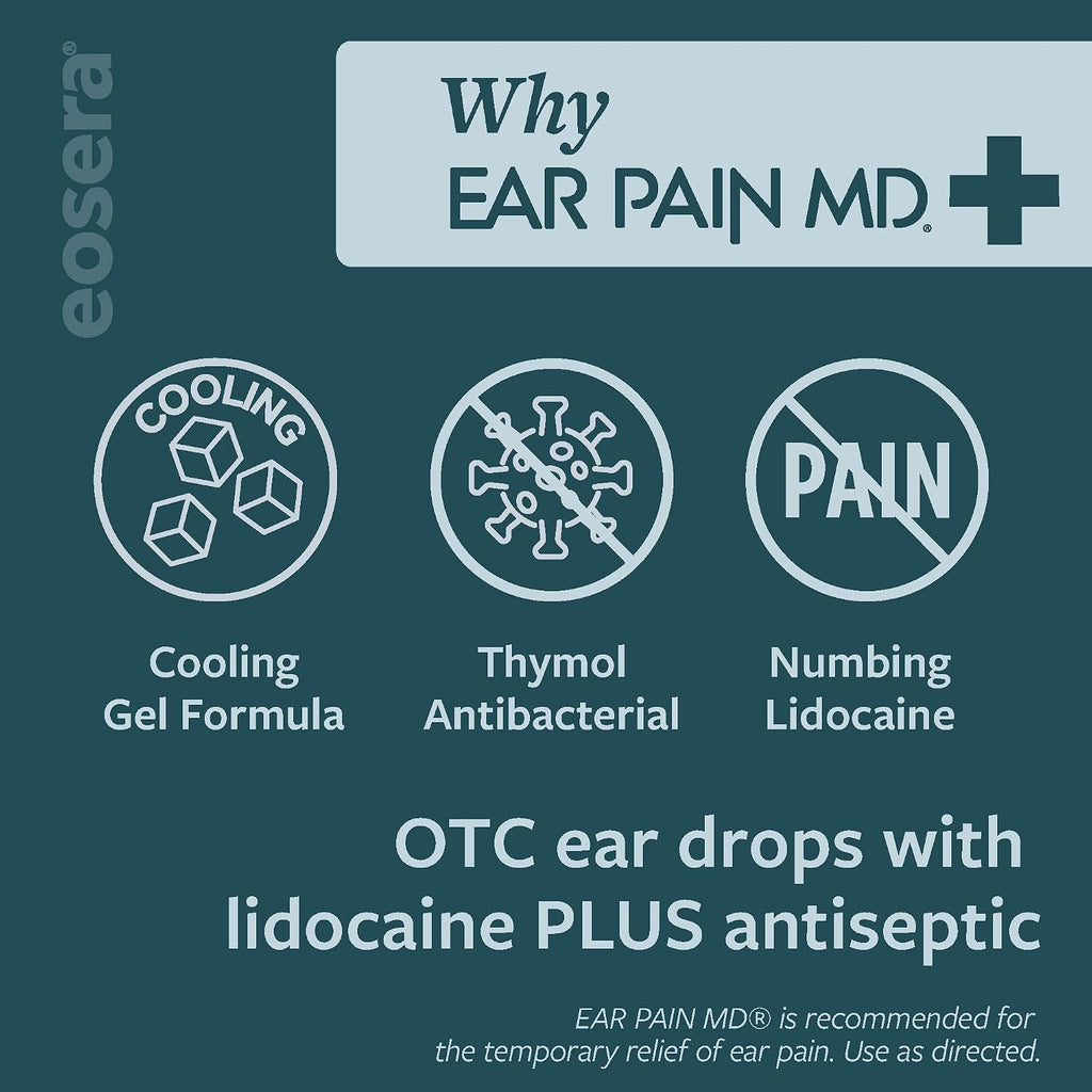 Ear Pain MD +Plus Earache Relief Drops – 4% Lidocaine + Antiseptic for Pain Relief & Infection Protection – Swimmer's Ear, Ear Infections, Allergies