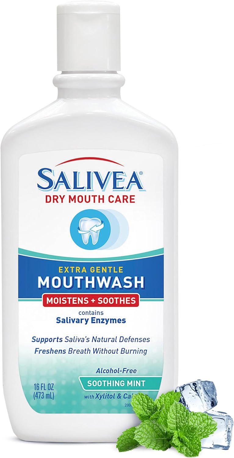 SALIVEA Dry Mouth Mouthwash Soothing Mint Flavor 16 oz Bottle Pack of 1 | Natural salivary enzymes gently freshen breath and aid daily oral care, sensitive-mouth formula for kids and adults