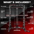 JELENS SR01 Smith Machine, 2000LBS Multi-Function Power Cage with LAT Pulldown System, All-in-One Home Gym Squat Rack with Smith Bar and Training Attachments for Full Body Workouts