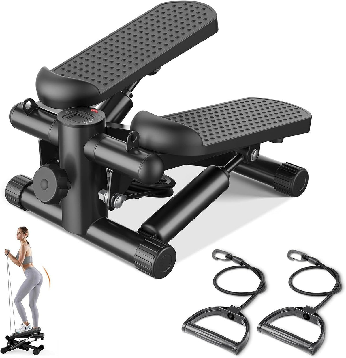 Sweetcrispy Mini Stair Steppers with Resistance Bands for Exercise at Home, Portable Exercise Twist Stepper Machine for Full Body Workout, 300LBS Capacity