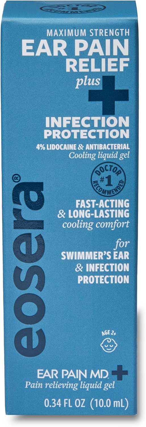 Ear Pain MD +Plus Earache Relief Drops – 4% Lidocaine + Antiseptic for Pain Relief & Infection Protection – Swimmer's Ear, Ear Infections, Allergies