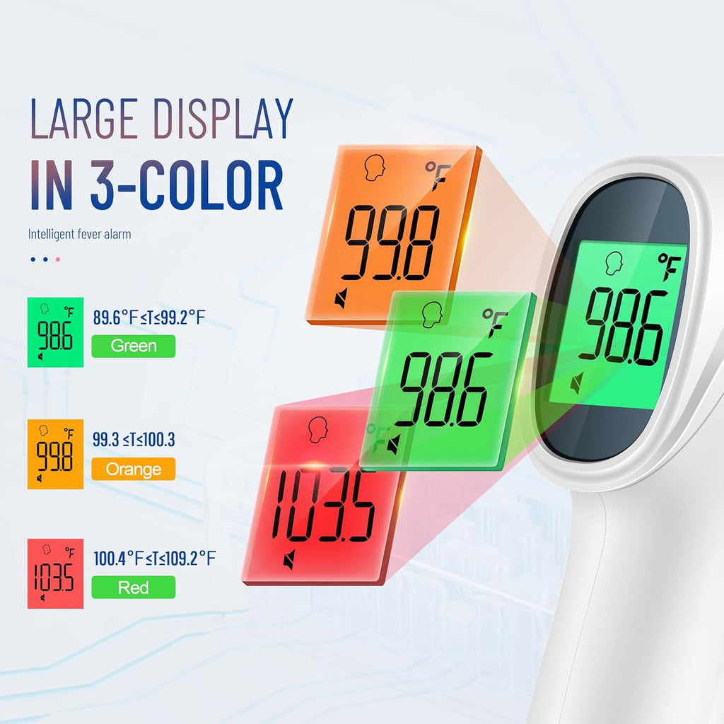 Forehead Thermometer for Adults and Kids, Non Contact, 1s Result (Gray) | 3-Color Fever Alarm, 35 Memory Recalls, 2-in-1 Mode, Silent Mode, Large & Clear Backlit Display, FSA Eligible, Easy to use