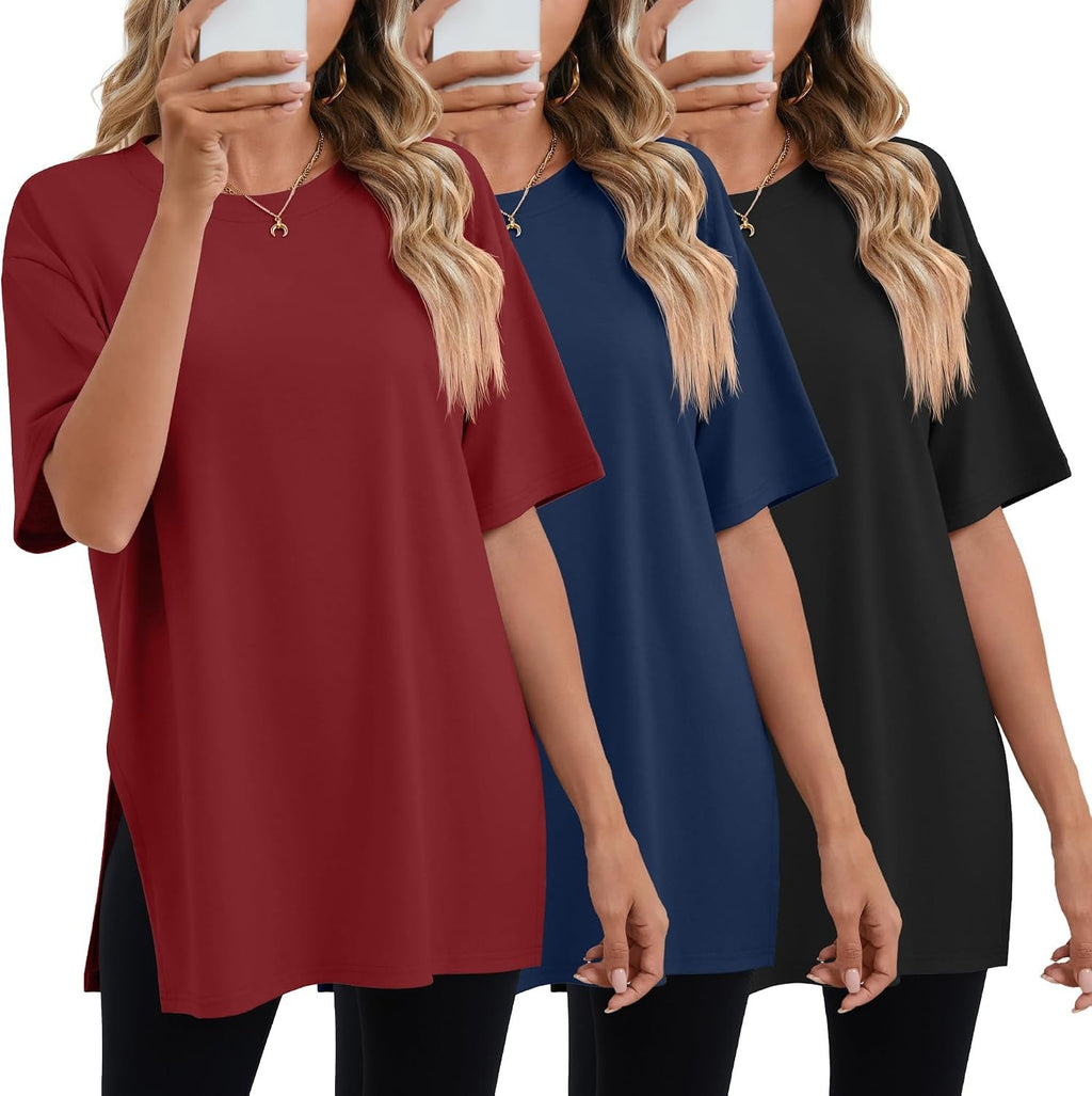 Huukeay 3 Pack Women's Oversized Workout T Shirts Short Sleeve Loose Fit Gym Tops Crewneck Casual Summer Basic Tees