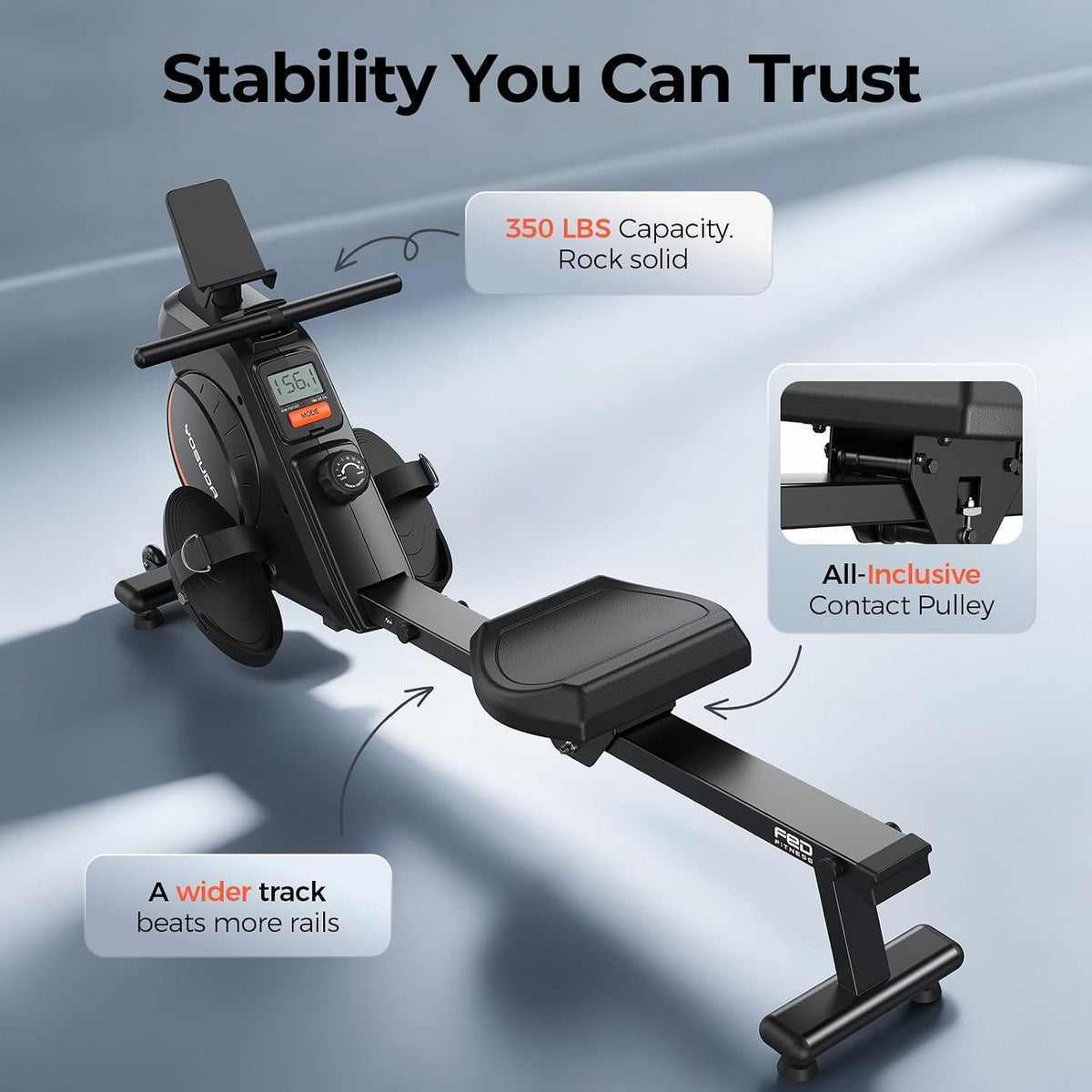 YOSUDA Rowing Machine for Home, Magnetic Rower Machine for Beginners to Athletes, Use with Resistance Adjustment Function, Bluetooth, App Supported, LCD Monitor, and Comfortable Seat Cushion