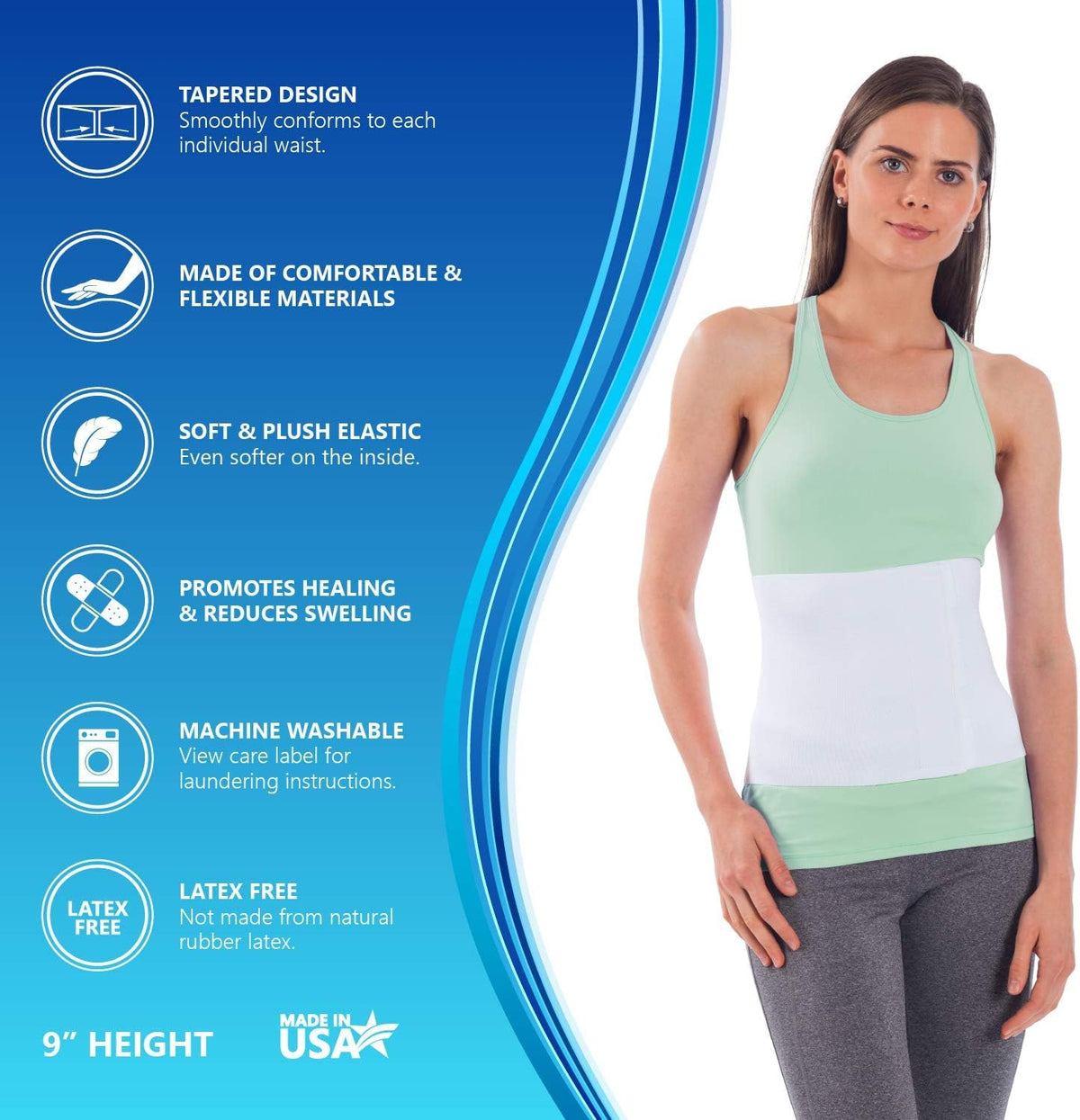 NYOrtho Tapered Abdominal Binder - Firm Compression Wrap - Breathable Stomach Support Post Injury or Surgery - with Contoured Body-Specific Design - 30-36 Inch Made in USA
