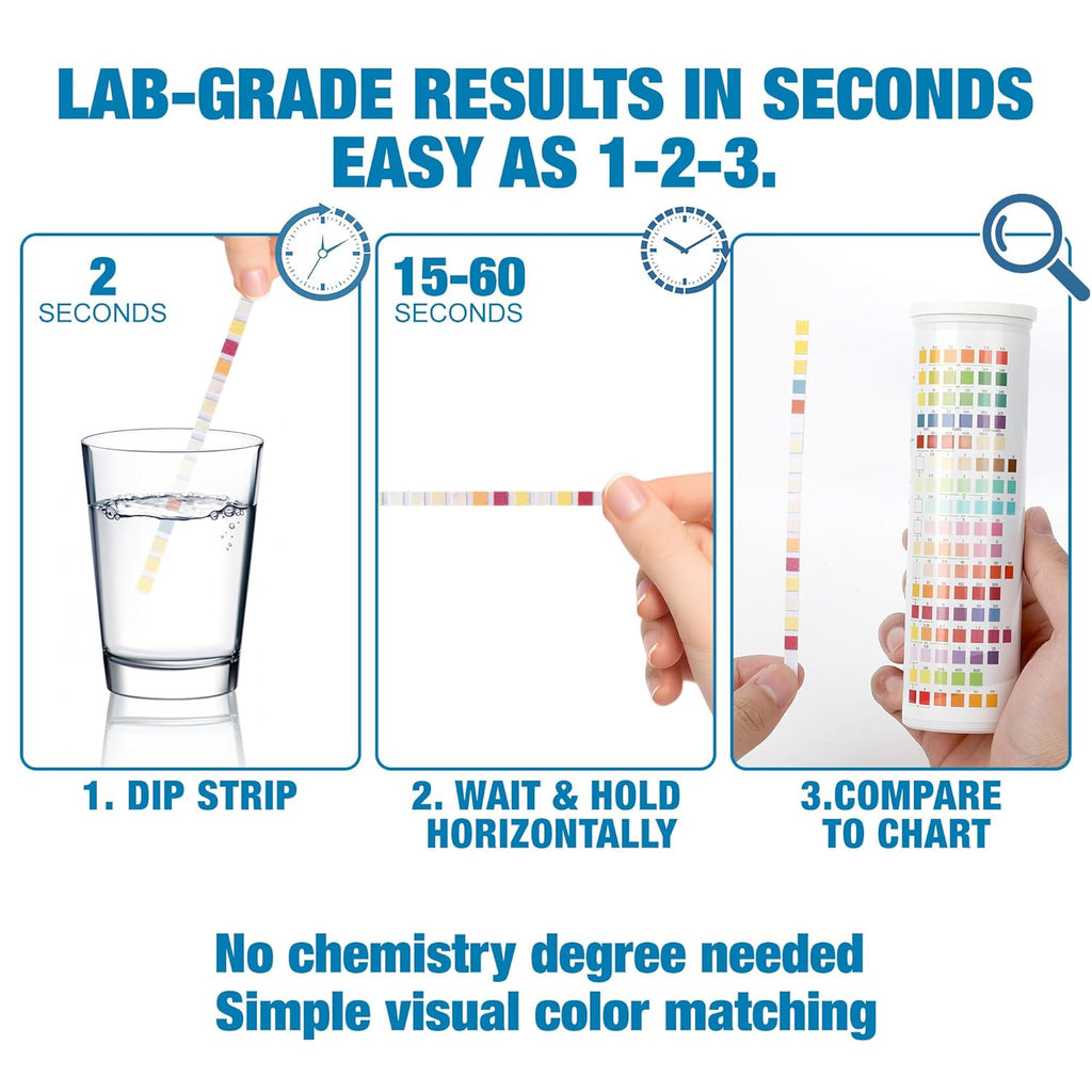 21 in 1 Drinking Water Test Kit for Tap and Well - 120 Strips + 4 Bacteria Tests - Water Quality Tester for Lead, Iron, PH, Hardness, Fluoride, Copper, Nitrate - Standard