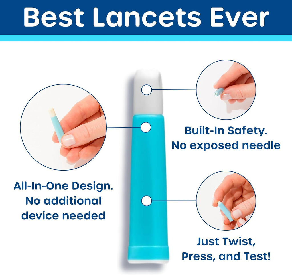 Pip Lancets 30G x 1.0mm - 100 Count Safety Lancets for Diabetes, Blue