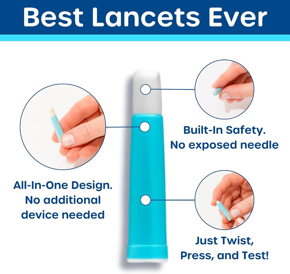 Pip Lancets 30G x 1.0mm - 100 Count Safety Lancets for Diabetes, Blue